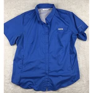 Columbia PFG Shirt Women’s Sz 1X Blue Snap-Up Short Sleeve Fishing Omni Shade